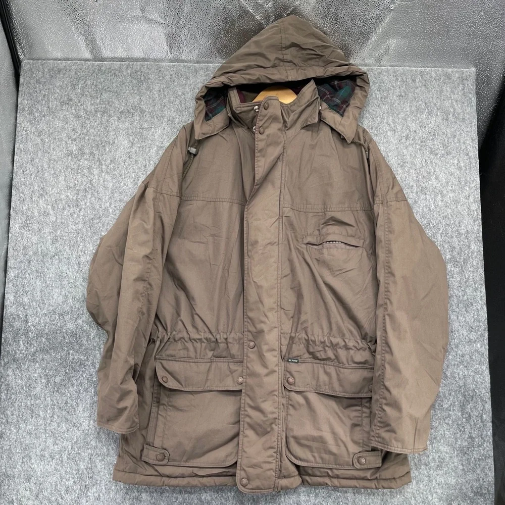 Haggar Jacket Mens XL Outdoor Life Alpine Parka Brown Plaid Lined Winter Vintage